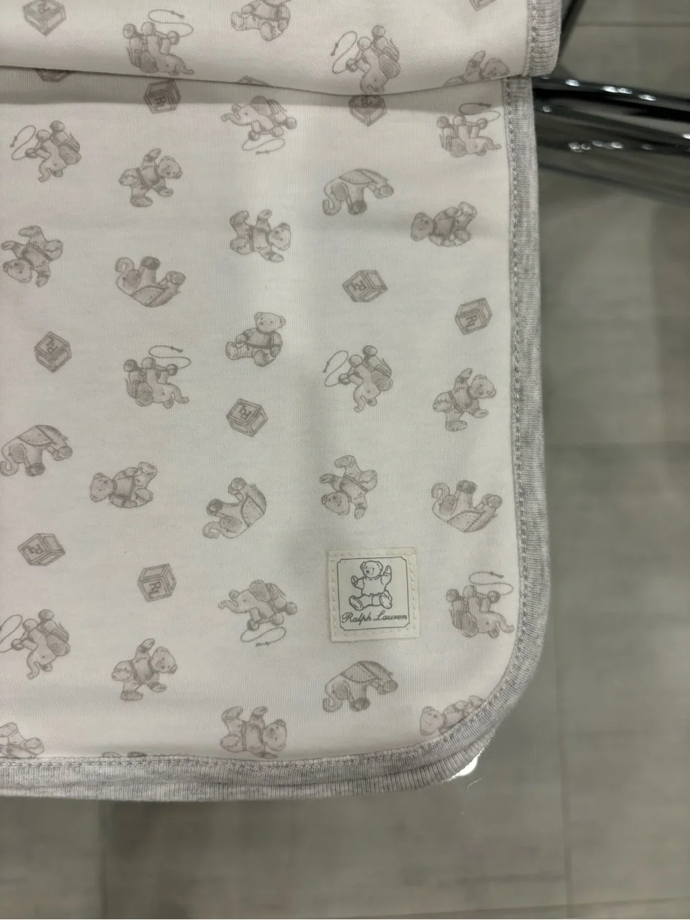 Ralph Lauren Light Gray and White Baby Blanket